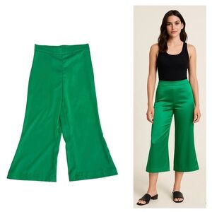 Rachel Zoe green satin effect flowy high waisted pull on cropped dress pants S